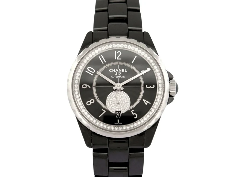 Chanel J12-365 H3840 - Automatic watch in black ceramic set with diamonds