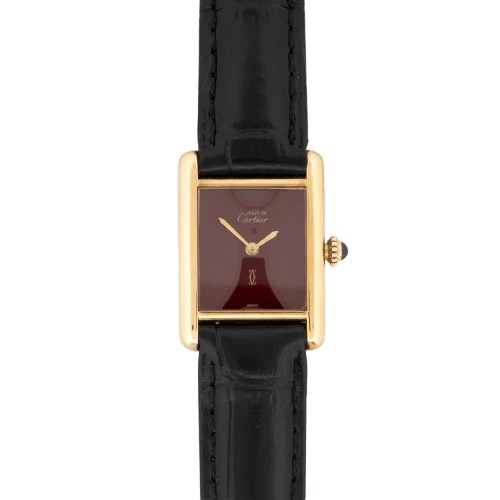 Cartier Tank Must - SM watch with burgundy dial in silver-gilt