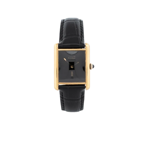 Cartier Tank Must - LM watch with black dial in silver-gilt