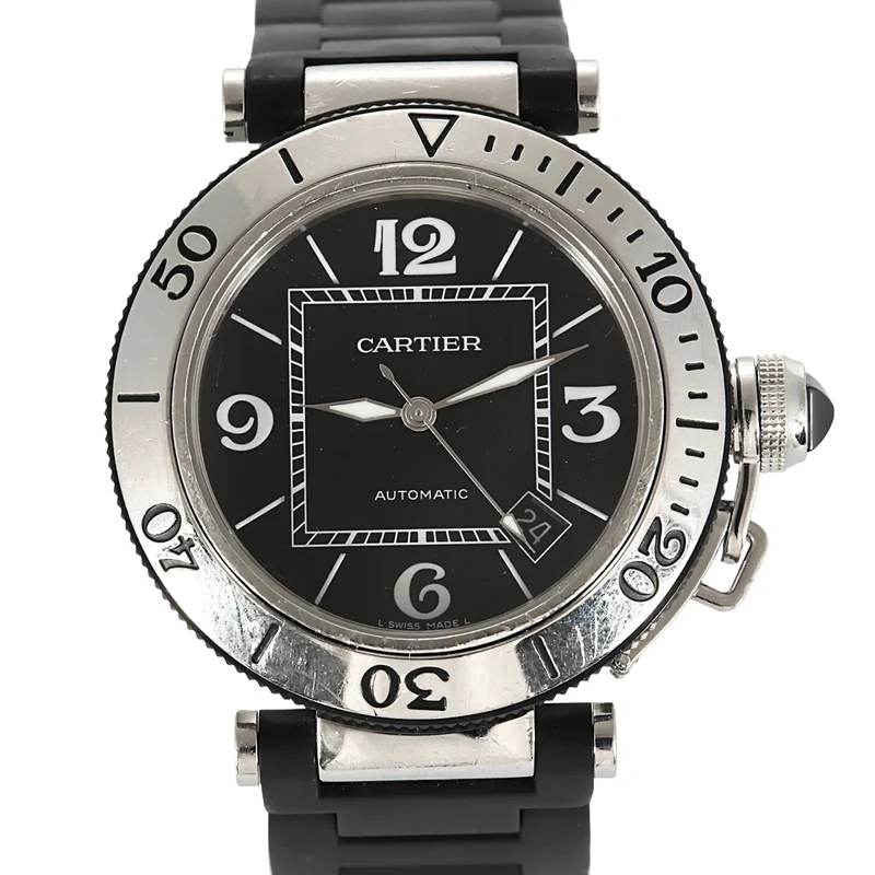CARTIER - PASHA - Steel watch with round case and automatic movement