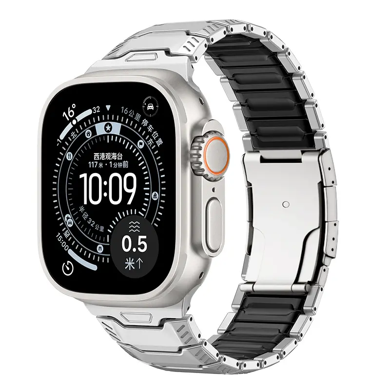 Correa titanio híbrida mecha Apple Watch (titanio/negro)