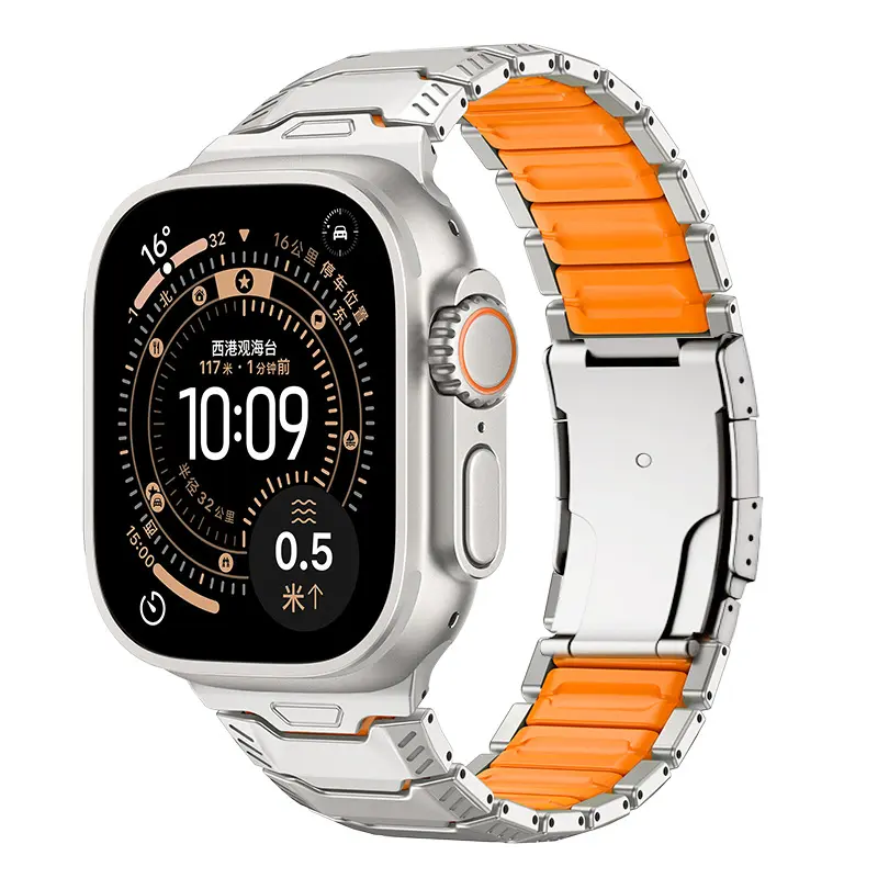 Correa titanio híbrida mecha Apple Watch (titanio/naranja)