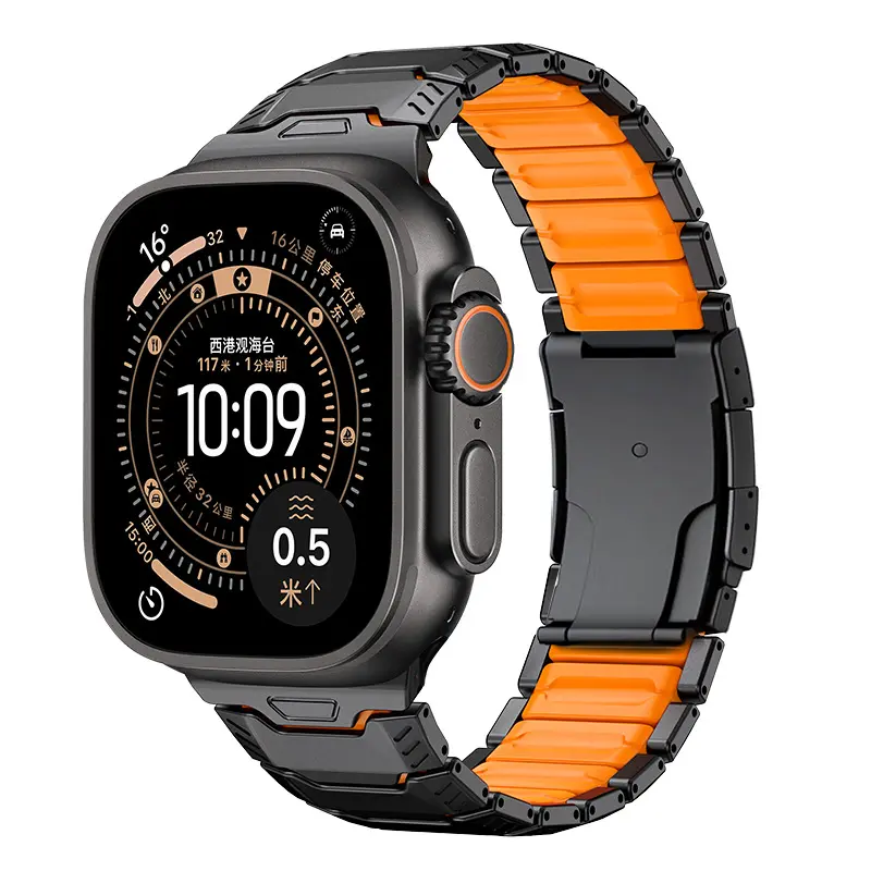 Correa titanio híbrida mecha Apple Watch (negro/naranja)