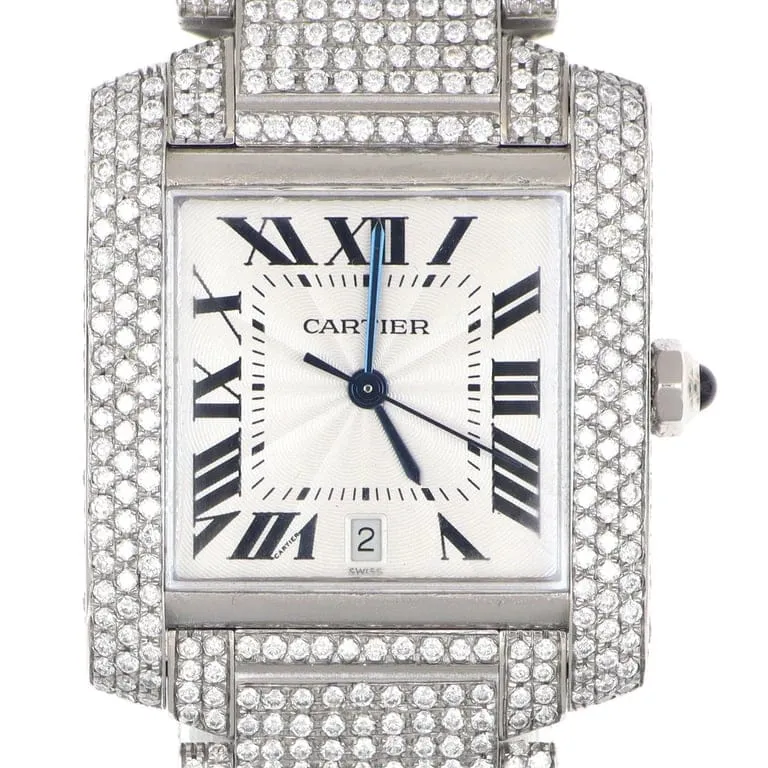 Cartier - Watch Tank Française reference 2302 in steel and 24.00ct diamonds