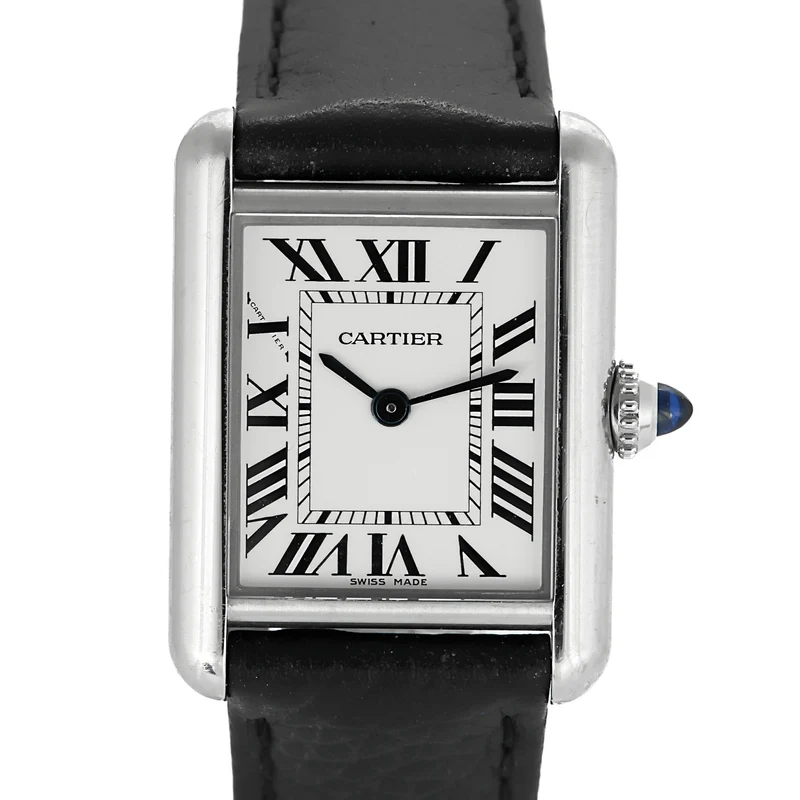 CARTIER - Tank - Steel watch with rectangular case and quartz movement