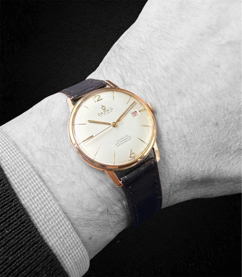 Darwil - Vintage wristwatch with gold-plated case, white dial
