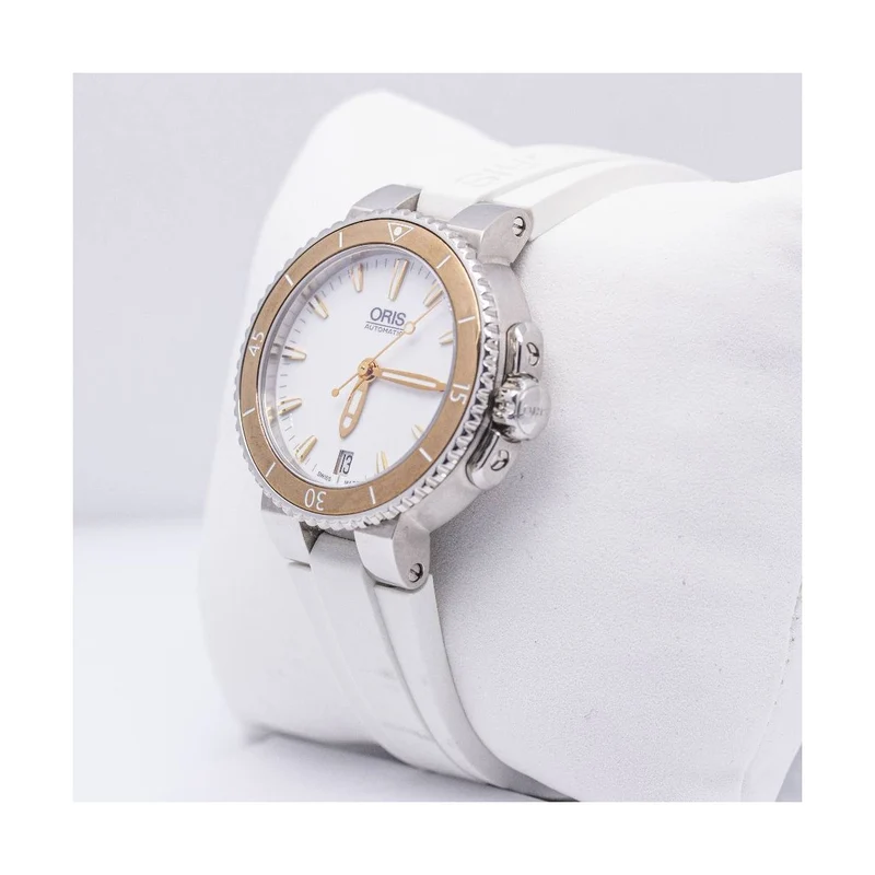 Oris Aquis Date - Women's automatic steel watch, white dial
