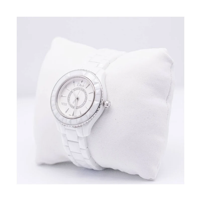 Dior Dior VIII - Women's watch in steel and white ceramic with diamonds
