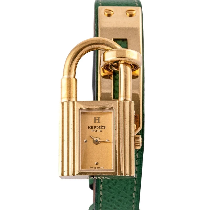 Hermès Kelly - Gold-plated watch with green leather strap
