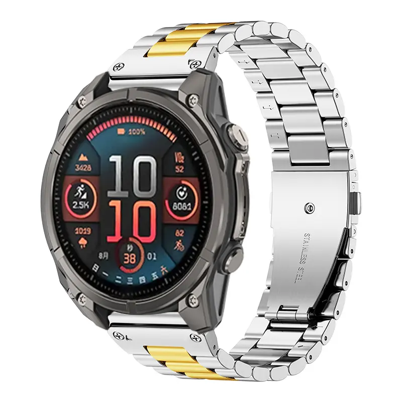 Correa acero premium Garmin Fenix 9 Pro - 43mm (plata/oro)
