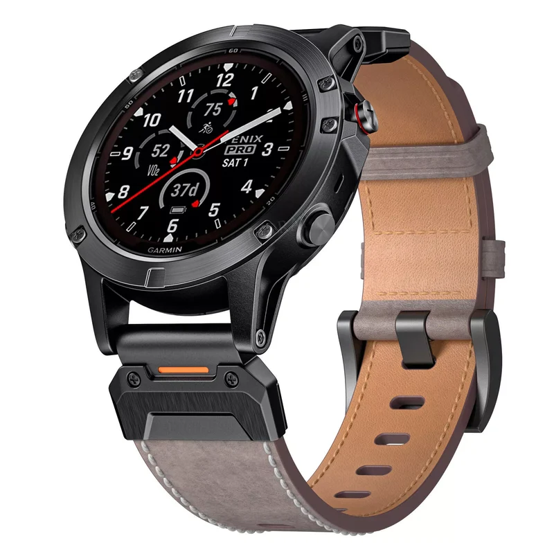 Correa cuero auténtica Garmin Fenix 9 - 47mm (gris)