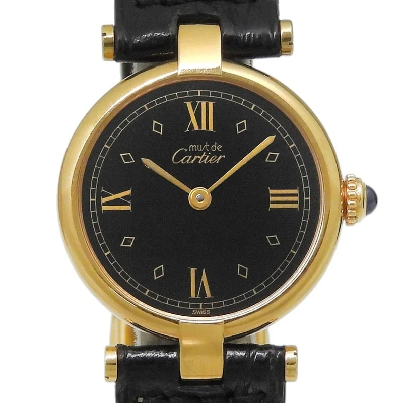 Cartier Must Vendôme - Watch silver-gilt and black leather