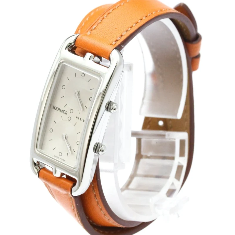 Hermès Cape Cod - Dual Time watch in steel and leather
