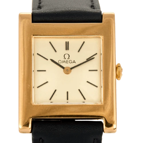 Omega Tank Brick - 18K rose gold watch with silver dial