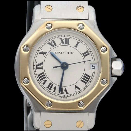 Cartier Santos - Round watch in yellow gold and steel