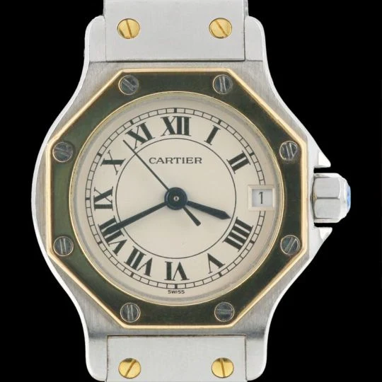 Cartier Santos - Octagonal round watch in yellow gold and steel