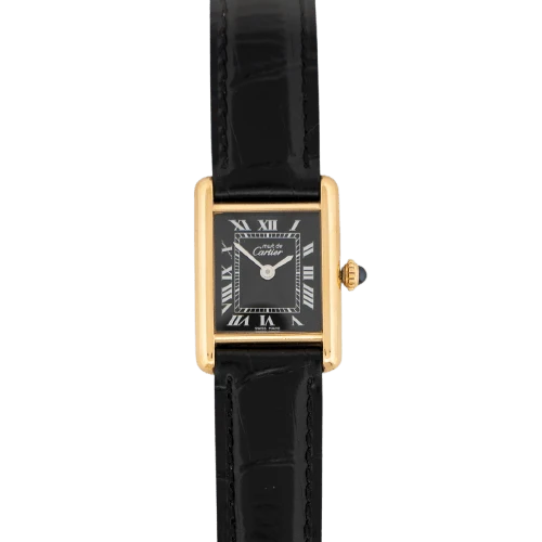 Cartier Tank Must - SM watch with silver-gilt black Roman dial