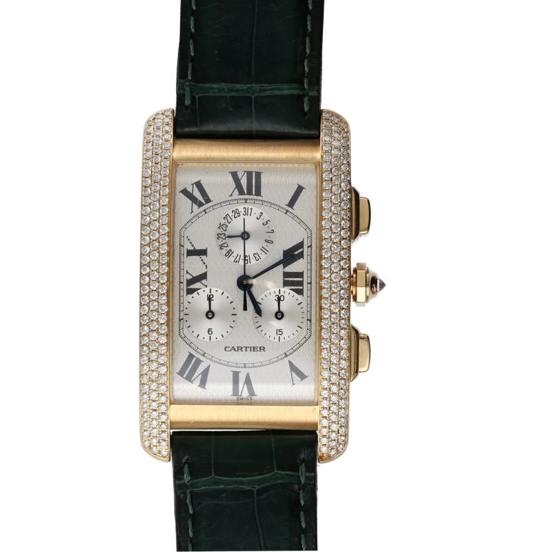Cartier Tank American - Large model watch in yellow gold and diamonds