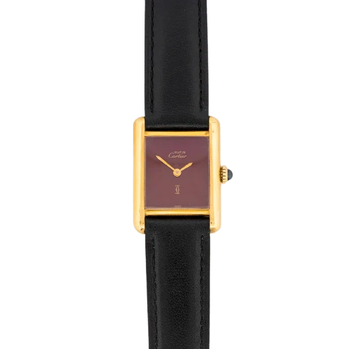 Cartier Tank Must - SM watch in silver-gilt with a burgundy dial