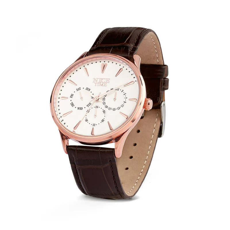 Reloj automático clásico de piel oro rosa