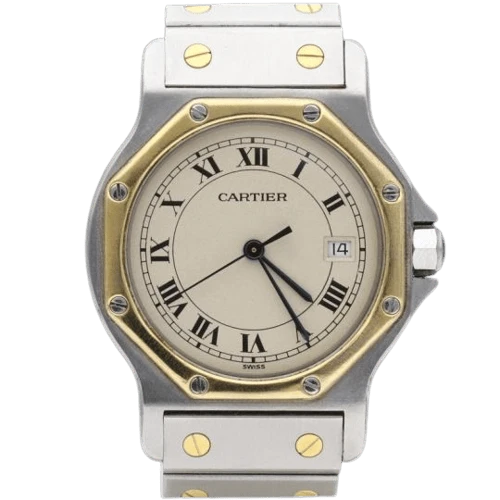 Cartier Santos - Round octagonal watch in yellow gold and steel