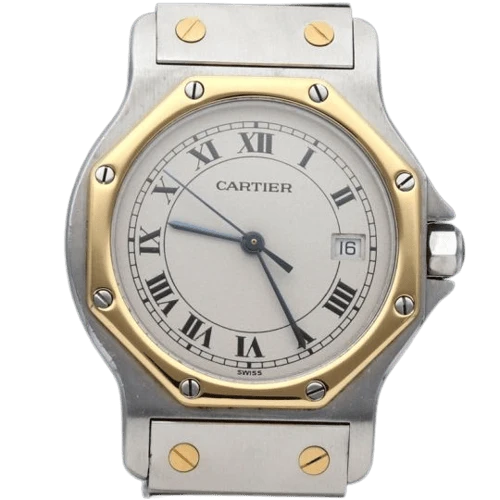 Cartier Santos - Round octagonal watch in yellow gold and steel