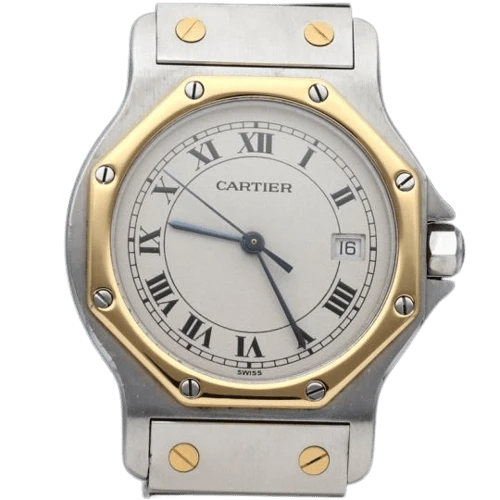 Cartier Santos - Octagonal round watch in 18K yellow gold and steel