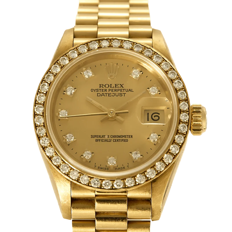 Rolex Datejust watch in yellow gold and diamonds