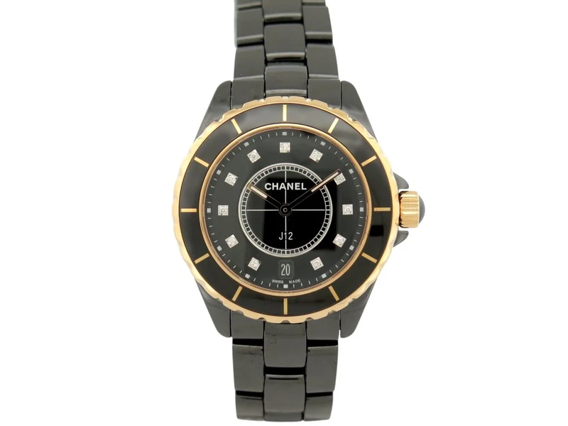 Chanel J12 - 38 mm watch in black ceramic, yellow gold, and diamonds